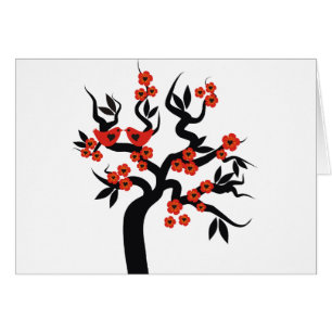 Red black Love birds sakura cherry tree & Blossoms