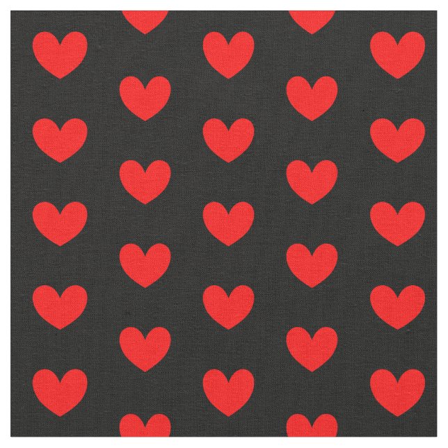 Red Black Love Heart Patterned Fabric (Close Up)