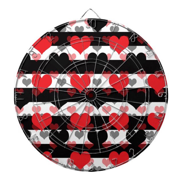 Red Black Love Hearts With Black White Stripes  Dartboard (Front)