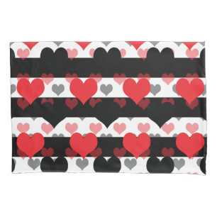 Red Black Love Hearts With Black White Stripes  Pillowcase