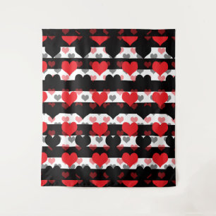Red Black Love Hearts With Black White Stripes Tapestry