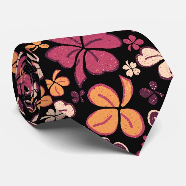 Red Black Lucky Shamrocks Clover St. Patrick`s Day Tie (Rolled)