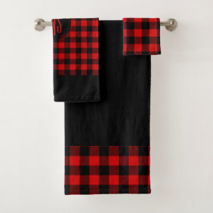 Red Black Lumberjack Buffalo Plaid Pattern Bath Towel Set