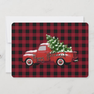 Red Black Lumberjack Plaid Vintage Red Truck Holiday Card