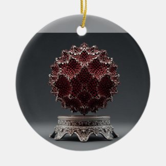Red & Black Mandelbrot Sphere On Silver Pedestal Ceramic Ornament