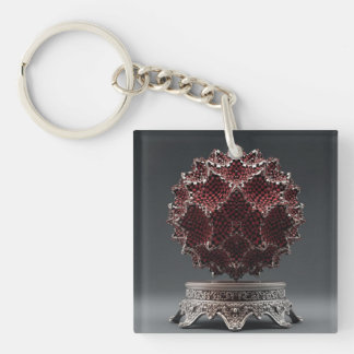 Red & Black Mandelbrot Sphere On Silver Pedestal Keychain