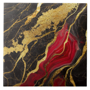 Red Black Marble Pattern with Gold Tile