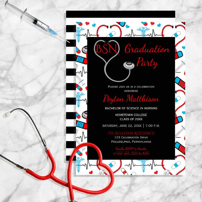 Red | Black Medical Nurse Graduation Party Invitation (Creator Uploaded)