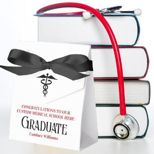 Red Black Medical School Custom Graduation Party Favor Box