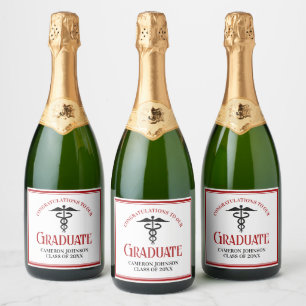 Red Black Medical School Custom Graduation Party Sparkling Wine Label