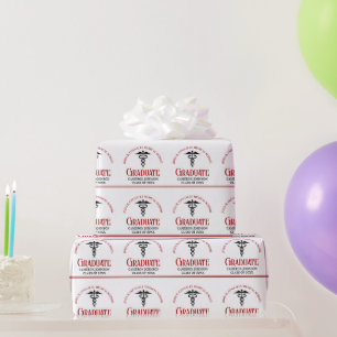 Red Black Medical School Custom Graduation Wrapping Paper