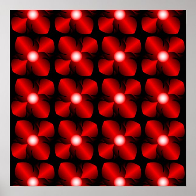red & black metallic flowers floral goth pattern poster (Front)