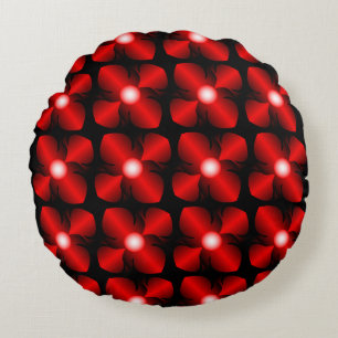 red & black metallic flowers floral goth pattern round pillow