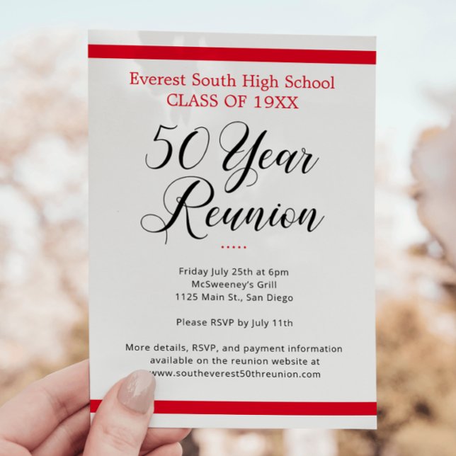 Red Black Minimalist 50 Year Class Reunion Invitation (Creator Uploaded)