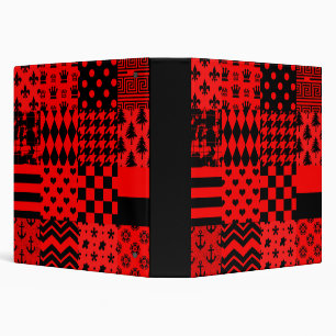 Red Black Mixed Patterns Patchwork Design Binder