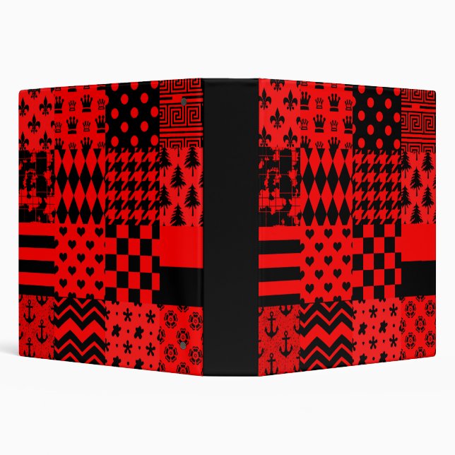Red Black Mixed Patterns Patchwork Design  Binder (Background)