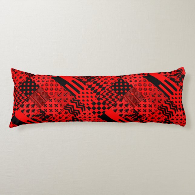 Red Black Mixed Patterns Patchwork Design  Body Pillow (Front)