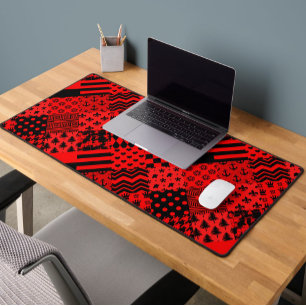 Red Black Mixed Patterns Patchwork Design  Desk Mat