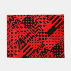 Red Black Mixed Patterns Patchwork Design Doormat