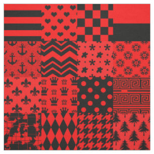 Red Black Mixed Patterns Patchwork Design Fabric