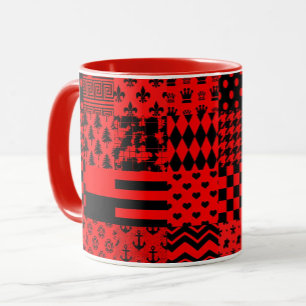 Red Black Mixed Patterns Patchwork Design Mug