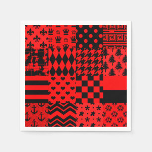 Red Black Mixed Patterns Patchwork Design  Napkin