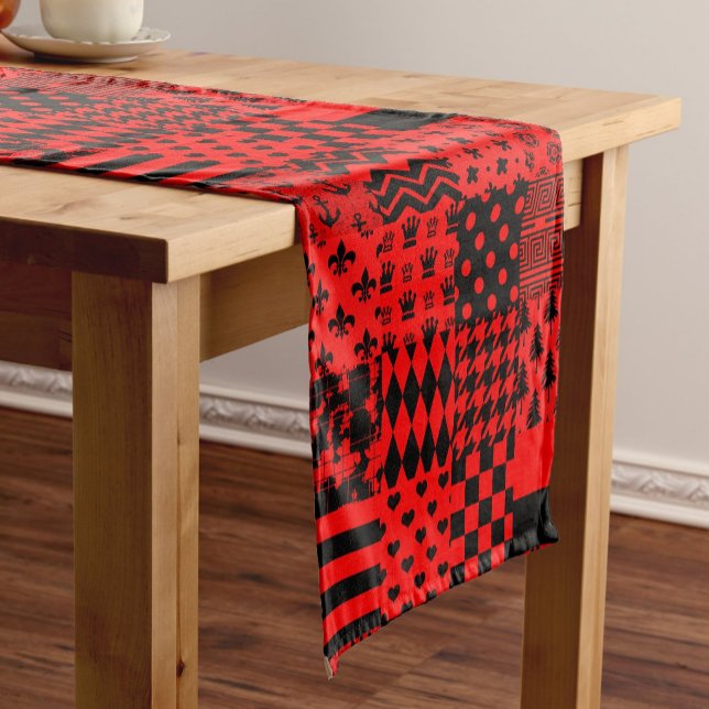 Red Black Mixed Patterns Patchwork Design  Short Table Runner (Creator Uploaded)