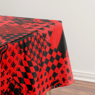 Red Black Mixed Patterns Patchwork Design  Tablecloth