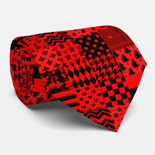 Red Black Mixed Patterns Patchwork Design Tie