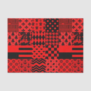 Red Black Mixed Patterns Patchwork Design Tissue Paper