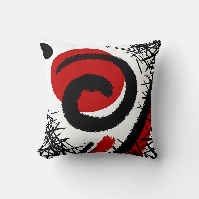 Red & Black Modern Abstract Throw Pillow (Front)