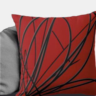Red & Black, Modern Artistic Abstract Throw Pillow