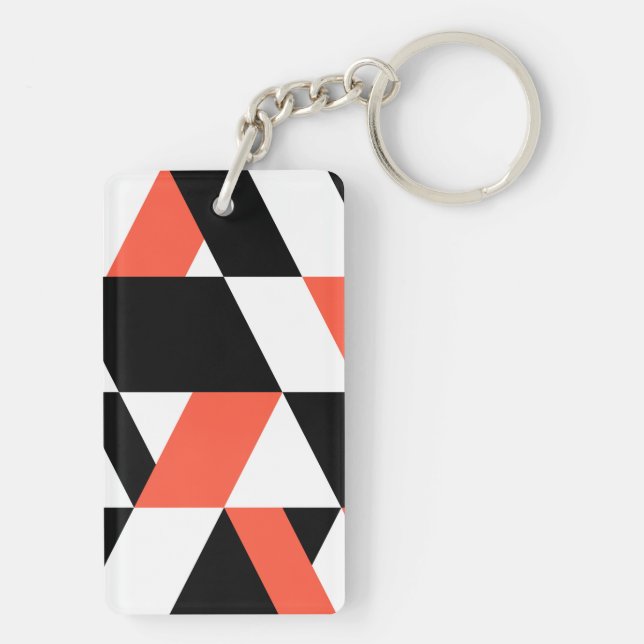 Red-black, modern, trendy, urban geometric design keychain (Back)