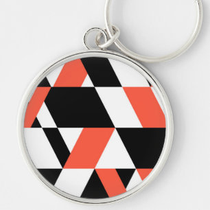 Red-black, modern, trendy, urban geometric design keychain