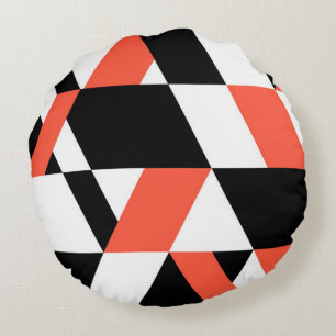Red-black, modern, trendy, urban geometric design round pillow