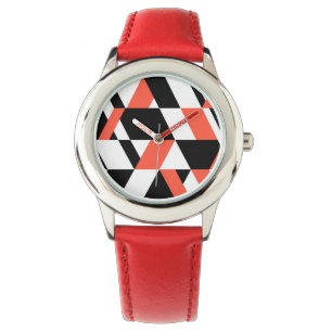 Red-black, modern, trendy, urban geometric design watch