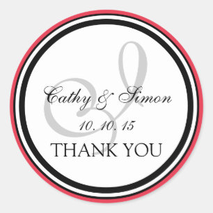 Red Black Monogram I Wedding Thank You Classic Round Sticker