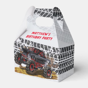 Red Black Monster Truck Birthday Party Favor Box