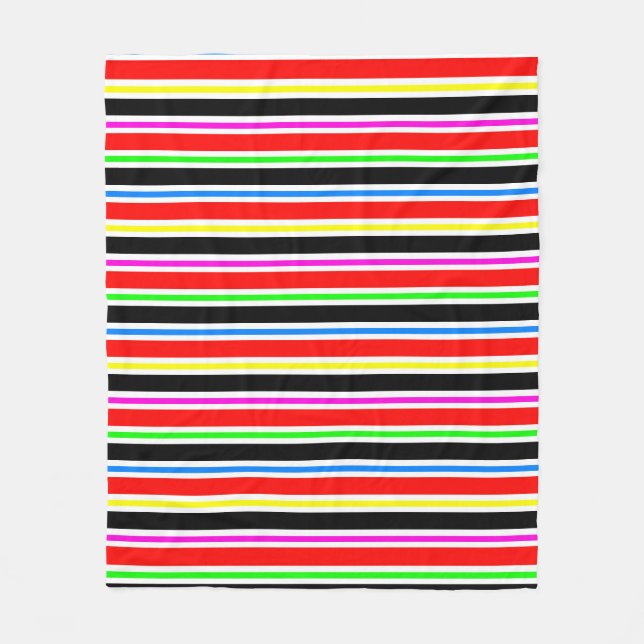 Red Black Multi-coloured Colours Stripes Fleece Blanket (Front)