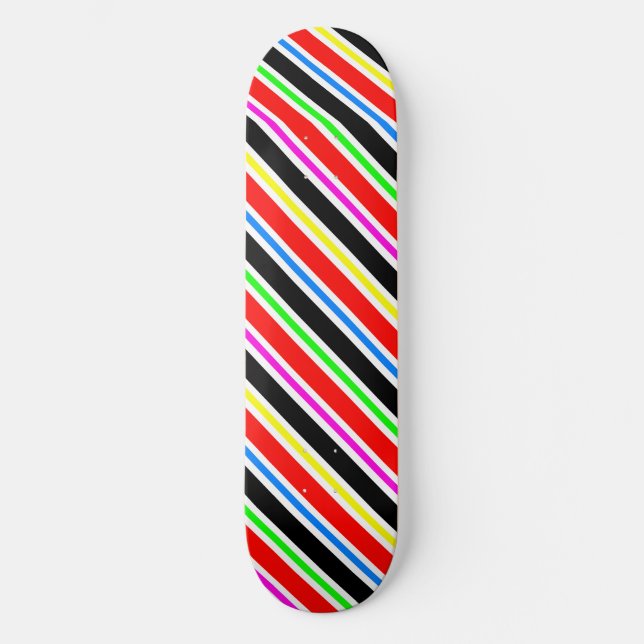 Red Black Multi-coloured Colours Stripes Skateboard (Front)
