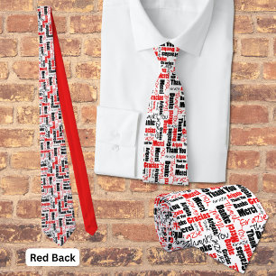 Red Black Multilingual Grateful Typography Collage Tie