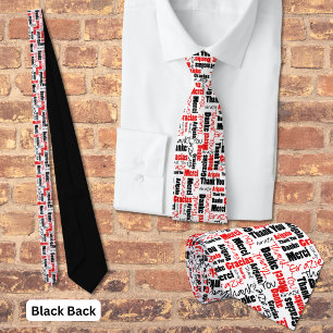 Red Black Multilingual Grateful Typography Collage Tie
