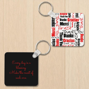 Red Black Multilingual "Thank You" Typography Keychain