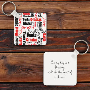 Red Black Multilingual "Thank You" Typography Keychain