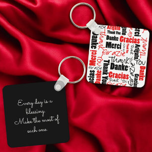 Red Black Multilingual "Thank You" Typography Keychain