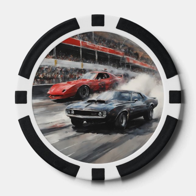 Red & Black Muscle cars  Poker Chips (Front)