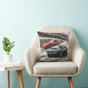 Red & Black Muscle cars Throw Pillow