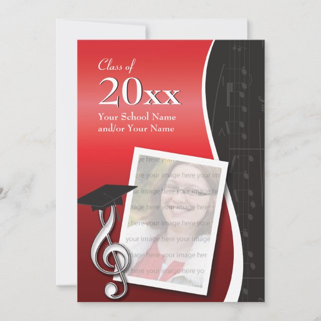 Red & Black Music Graduation Invitation (Front)
