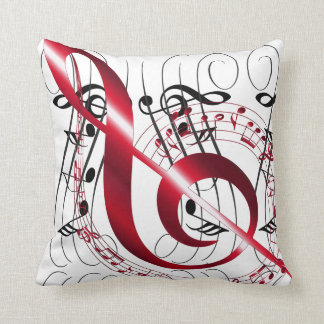 Red, Black Music Notes On White Throw Pillow