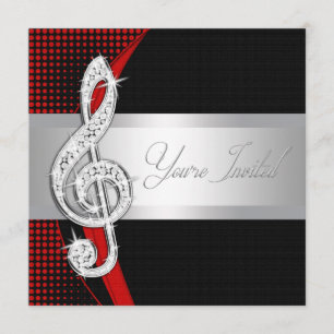 Red Black Music Treble Clef Considérant Invitation